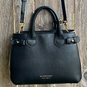 Burberry Small Banner Black Leather Cross Body Bag House Check Durby